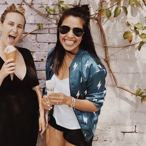 Lighting blue and white bomber jacket